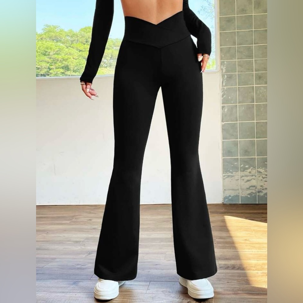 Black overlap high waist flare Women's leggings Pants in size XS